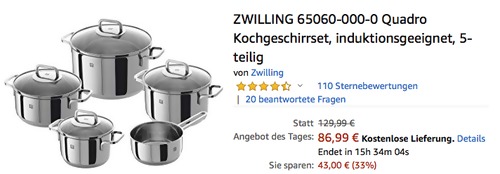 ZWILLING 65060-000-0 Quadro Kochgeschirrset, 5-teilig ZWILLING 65060-000-0 Quadro Kochgeschirrset, 5-teilig