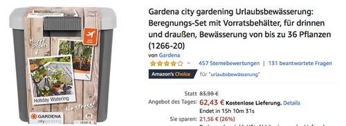 Gardena 1266-20 city gardening Urlaubsbewässerung: Beregnungs-Set mit 9 Liter Vorratsbehälter Gardena 1266-20 city gardening Urlaubsbewässerung: Beregnungs-Set mit 9 Liter Vorratsbehälter