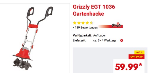 Grizzly EGT 1036 Gartenhacke, 1000 W Elektromotor Grizzly EGT 1036 Gartenhacke, 1000 W Elektromotor