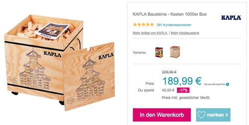 Kapla Holzbausteine - Kasten 1000er Box Kapla Holzbausteine - Kasten 1000er Box