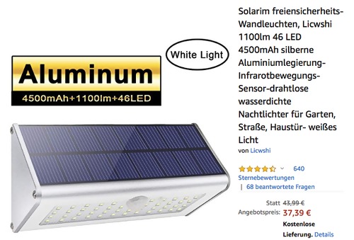 Licwshi SL03 1100lm Solar-Nachtlichter, weißes Licht (46 LED, 4500mAh, Infrarotbewegungs-Sensor, 6000 K) - jetzt 15% billiger Licwshi SL03 1100lm Solar-Nachtlichter, weißes Licht (46 LED, 4500mAh, Infrarotbewegungs-Sensor, 6000 K) - jetzt 15% billiger