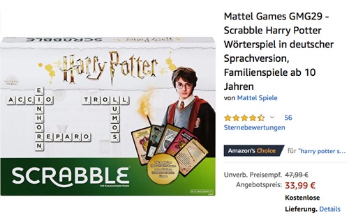 Mattel Games GMG29 - Scrabble Harry Potter Wörterspiel, Deutsche Version Mattel Games GMG29 - Scrabble Harry Potter Wörterspiel, Deutsche Version