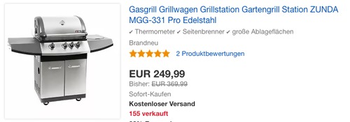 Mayer Barbecue ZUNDA MGG-331 Pro Gasgrill 14,7 kW, Edelstahl - jetzt 32% billiger