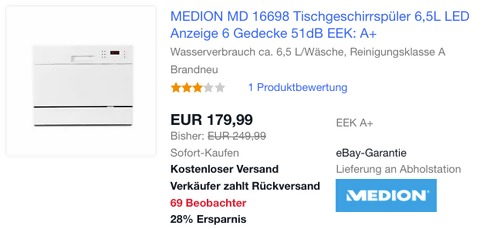 MEDION MD 16698 Tischgeschirrspüler, 55 x 43,8 x 50 cm - jetzt 10% billiger