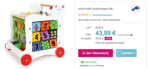 small foot® Lauflernwagen "Bär", Holz (37 x 36 x 41 cm) small foot® Lauflernwagen "Bär", Holz (37 x 36 x 41 cm)