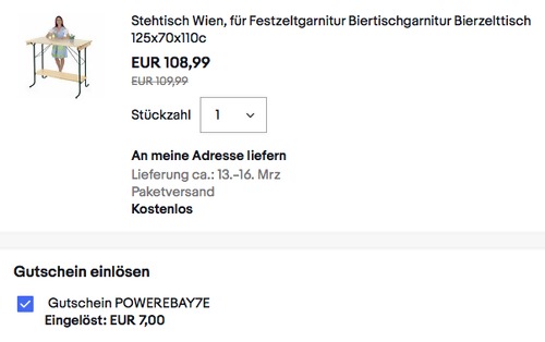 Stehtisch/Bierzelttisch "Wien" 125x70x110 cm, klappbar - jetzt 13% billiger