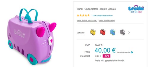 trunki 18 Liter Kinderkoffer (Katze Cassie, Flamingo Flossi, Einhorn Una u. v.m.) trunki 18 Liter Kinderkoffer (Katze Cassie, Flamingo Flossi, Einhorn Una u. v.m.)
