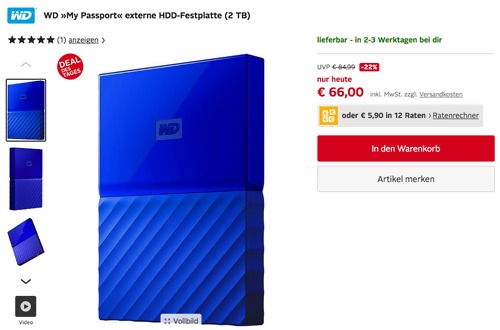 WD "My Passport" 2 TB externe HDD-Festplatte, blau WD "My Passport" 2 TB externe HDD-Festplatte, blau