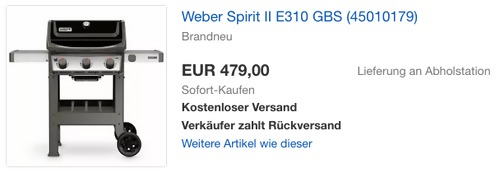 Weber Spirit II E310 GBS Gasgrill, 3 Edelstahl-Brenner Weber Spirit II E310 GBS Gasgrill, 3 Edelstahl-Brenner
