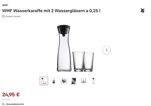 WMF Wasserkaraffe mit 2 Wassergläsern a 0,25 l WMF Wasserkaraffe mit 2 Wassergläsern a 0,25 l