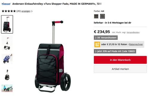 Andersen Einkaufstrolley "Tura Shopper Fado", rot oder grün Andersen Einkaufstrolley "Tura Shopper Fado", rot oder grün