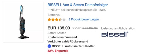 Bissell 1977N Vac & Steam Dampfreiniger, 1600 Watt Bissell 1977N Vac & Steam Dampfreiniger, 1600 Watt
