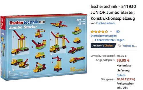 fischertechnik 511930 JUNIOR Jumbo Starter Konstruktionsspielzeug, ab 5 Jahre fischertechnik 511930 JUNIOR Jumbo Starter Konstruktionsspielzeug, ab 5 Jahre