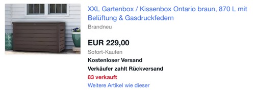 Keter  870 Liter Gartenbox "Ontario", braun (147 x 83 x 86 cm) - jetzt 8% billiger