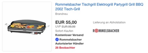 Rommelsbacher BBQ 2002 Elektrogrill/Tischgrill, 50 x 25 cm - jetzt 19% billiger