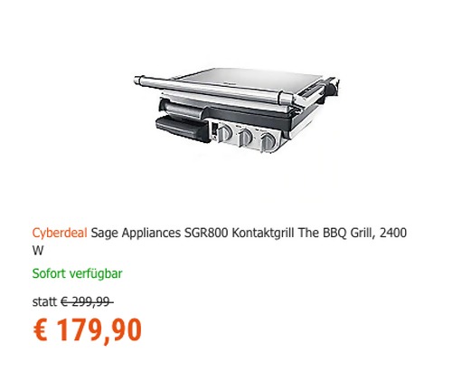 Sage Appliances SGR800 Elektro-Kontaktgrill und BBQ Grill, 2400 W Sage Appliances SGR800 Elektro-Kontaktgrill und BBQ Grill, 2400 W