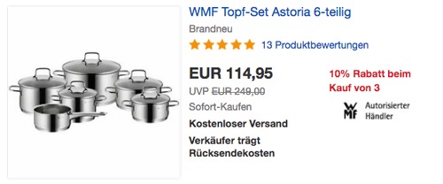 WMF Topf-Set Astoria 6-teilig (Cromargan Edelstahl poliert, Glasdeckel, Induktion) WMF Topf-Set Astoria 6-teilig (Cromargan Edelstahl poliert, Glasdeckel, Induktion)