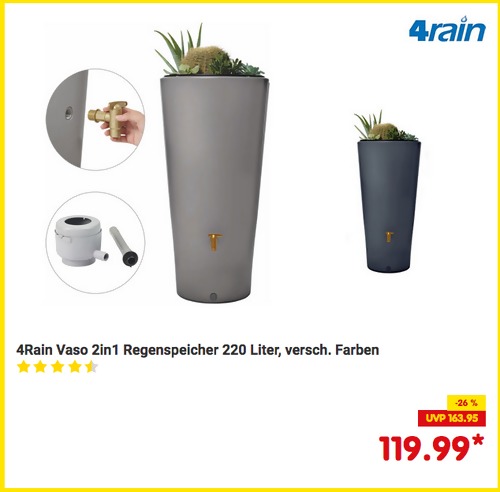 4Rain Vaso 2in1 Regenspeicher 220 Liter, graphitegrau oder zinkgrau 4Rain Vaso 2in1 Regenspeicher 220 Liter, graphitegrau oder zinkgrau