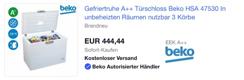 Beko HSA 47530 Gefriertruhe 451Liter, A++ - jetzt 5% billiger Beko HSA 47530 Gefriertruhe 451Liter, A++ - jetzt 5% billiger