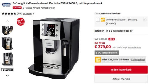 De'Longhi Perfecta ESAM 5400.B Kaffeevollautomat mit Kegelmahlwerk, schwarz De'Longhi Perfecta ESAM 5400.B Kaffeevollautomat mit Kegelmahlwerk, schwarz