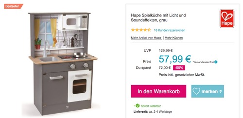 Hape E3166 Holz Spielküche mit Licht und Soundeffekten, grau (60 x 30 x 89 cm) Hape E3166 Holz Spielküche mit Licht und Soundeffekten, grau (60 x 30 x 89 cm)