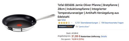 Tefal E85606 Jamie Oliver 28cm Edelstahl Bratpfanne Tefal E85606 Jamie Oliver 28cm Edelstahl Bratpfanne