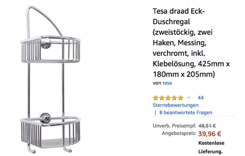 Tesa draad Eck-Duschregal inkl. Klebelösung, verchromt (425mm x 180mm x 205mm) Tesa draad Eck-Duschregal inkl. Klebelösung, verchromt (425mm x 180mm x 205mm)