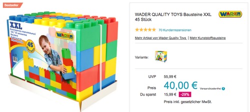 WADER QUALITY TOYS Bausteine XXL 45 Stück WADER QUALITY TOYS Bausteine XXL 45 Stück
