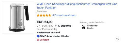 WMF Lineo Milchaufschäumer, heißer und kalter Milchschaum - jetzt 19% billiger