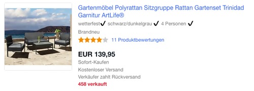 ArtLife 200154 Polyrattan Sitzgruppe "Trinidad" für 4 Personen, schwarz/dunkelgrau ArtLife 200154 Polyrattan Sitzgruppe "Trinidad" für 4 Personen, schwarz/dunkelgrau