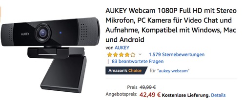 AUKEY 1080P Full HD Webcam mit Stereo Mikrofon AUKEY 1080P Full HD Webcam mit Stereo Mikrofon
