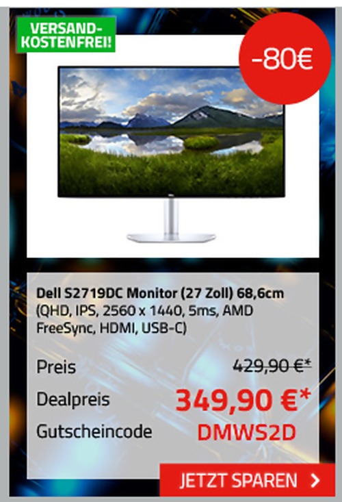 Dell S2719DC 68,6 cm (27 Zoll) Monitor (QHD, IPS, 2560 x 1440 , 5ms, AMD FreeSync, HDMI, USB-C ) Dell S2719DC 68,6 cm (27 Zoll) Monitor (QHD, IPS, 2560 x 1440 , 5ms, AMD FreeSync, HDMI, USB-C )