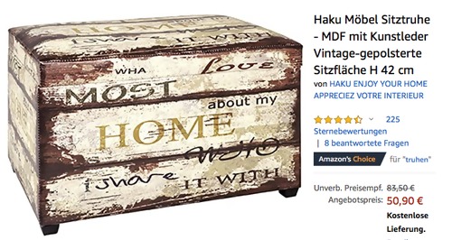 Haku 30987 Sitztruhe, MDF mit Kunstleder (40 x 65 x 42 cm) - jetzt 16% billiger