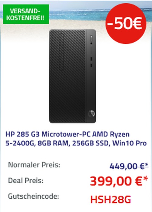 HP 285 G3 AMD Ryzen 5-2400G Microtower-PC (8GB RAM, 256GB SSD, Win10 Pro) HP 285 G3 AMD Ryzen 5-2400G Microtower-PC (8GB RAM, 256GB SSD, Win10 Pro)