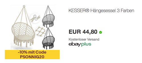 Kesser KE15417 Hängesessel, versch. Farben (Baumwolle/Polyester, max.150kg) Kesser KE15417 Hängesessel, versch. Farben (Baumwolle/Polyester, max.150kg)
