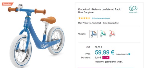 Kinderkraft - Balance Lauffahrrad "Rapid", versch. Farben Kinderkraft - Balance Lauffahrrad "Rapid", versch. Farben