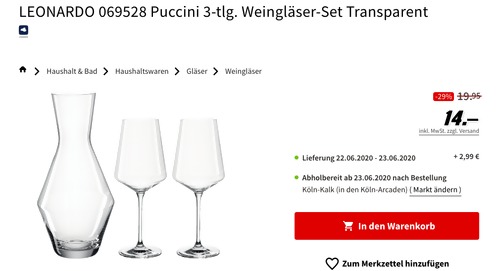 LEONARDO 069528 Puccini Weingläser-Set, 3-tlg. (1 Liter Glaskaraffe und 2x Kelchgläser) LEONARDO 069528 Puccini Weingläser-Set, 3-tlg. (1 Liter Glaskaraffe und 2x Kelchgläser)