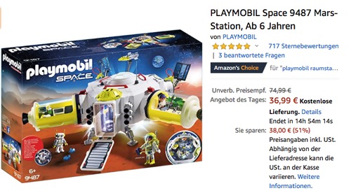 PLAYMOBIL Space 9487 Mars-Station, 187-teiliges Spielfiguren-Set PLAYMOBIL Space 9487 Mars-Station, 187-teiliges Spielfiguren-Set