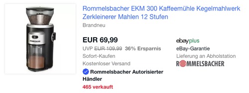 Rommelsbacher EKM 300 Kaffeemühle mit Kegelmahlwerk, 12 Mahlgradstufen Rommelsbacher EKM 300 Kaffeemühle mit Kegelmahlwerk, 12 Mahlgradstufen