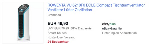 Rowenta VU6210 Eole Compact Turmventilator, 3D Airflow Technologie Rowenta VU6210 Eole Compact Turmventilator, 3D Airflow Technologie