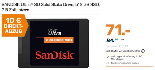 SANDISK Ultra® 3D 512 GB SSD, intern SANDISK Ultra® 3D 512 GB SSD, intern