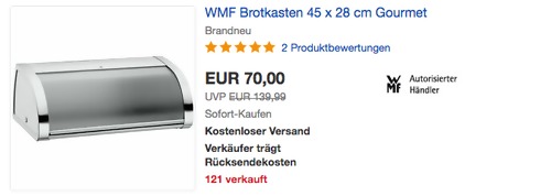 WMF Brotkasten Gourmet, 45 x 28 cm (Edelstahl, Glas) - jetzt 34% billiger