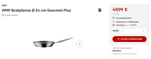 WMF Gourmet Plus Bratpfanne Ø 24 cm, Cromargan Edelstahl - jetzt 23% billiger