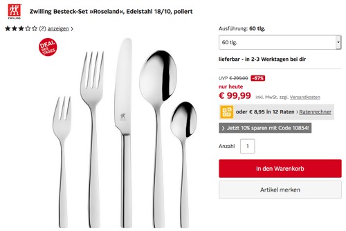 Zwilling Besteck-Set "Roseland" für 12 Personen, 60-teilig Zwilling Besteck-Set "Roseland" für 12 Personen, 60-teilig