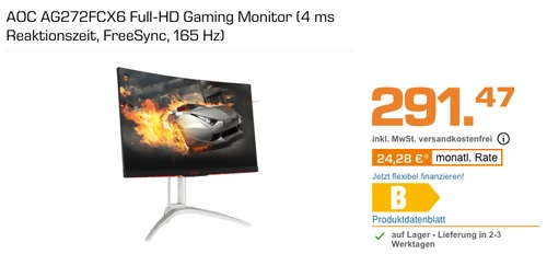 AOC AG272FCX6 68 cm (27 Zoll) Full-HD Curved Gaming Monitor (4 ms Reaktionszeit, FreeSync, 165 Hz) AOC AG272FCX6 68 cm (27 Zoll) Full-HD Curved Gaming Monitor (4 ms Reaktionszeit, FreeSync, 165 Hz)