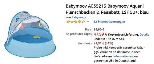 Babymoov A035213 Planschbecken & Reisebett "Aquani", blau Babymoov A035213 Planschbecken & Reisebett "Aquani", blau