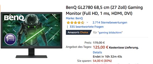 BenQ GL2780 68,5 cm (27 Zoll) Gaming Monitor (Full HD, 1 ms, HDMI, DVI) BenQ GL2780 68,5 cm (27 Zoll) Gaming Monitor (Full HD, 1 ms, HDMI, DVI)
