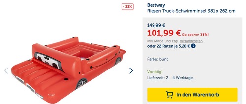Bestway Riesen Truck-Schwimminsel, 381 x 262 cm Bestway Riesen Truck-Schwimminsel, 381 x 262 cm
