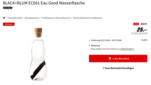 BLACK+BLUM EC001 Eau Good Wasserflasche mit Aktivkohlefilter, 1.1 Liter - jetzt 13% billiger