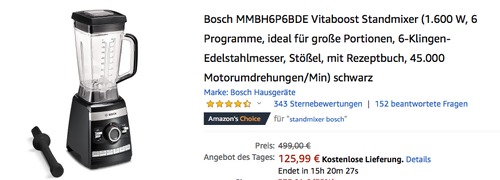 Bosch MMBH6P6BDE Vitaboost Standmixer, 45.000 U/min - jetzt 21% billiger Bosch MMBH6P6BDE Vitaboost Standmixer, 45.000 U/min - jetzt 21% billiger